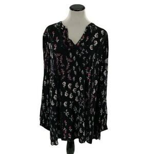 Lane Bryant Shirt Womens Size 14/16 Long Sleeve Stretch V-neck Floral Blouse Top